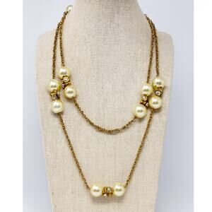 J Crew Single Strand Faux Pearl Gold Tone Necklace